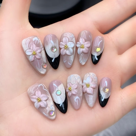 Blush Bloom – 3D Floral Press-On Nail