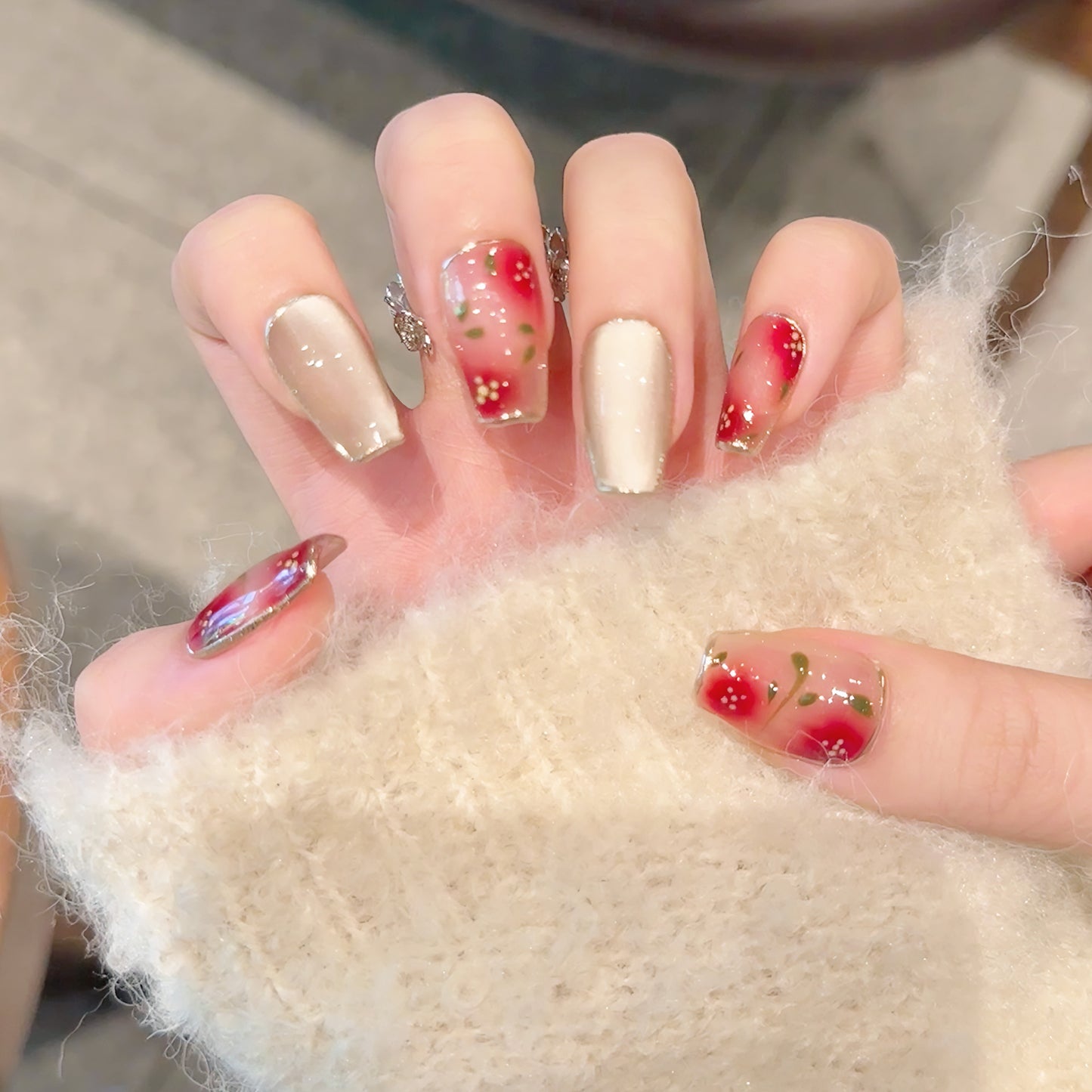 Blossom Veil – Floral & Pearl Press-On Nails