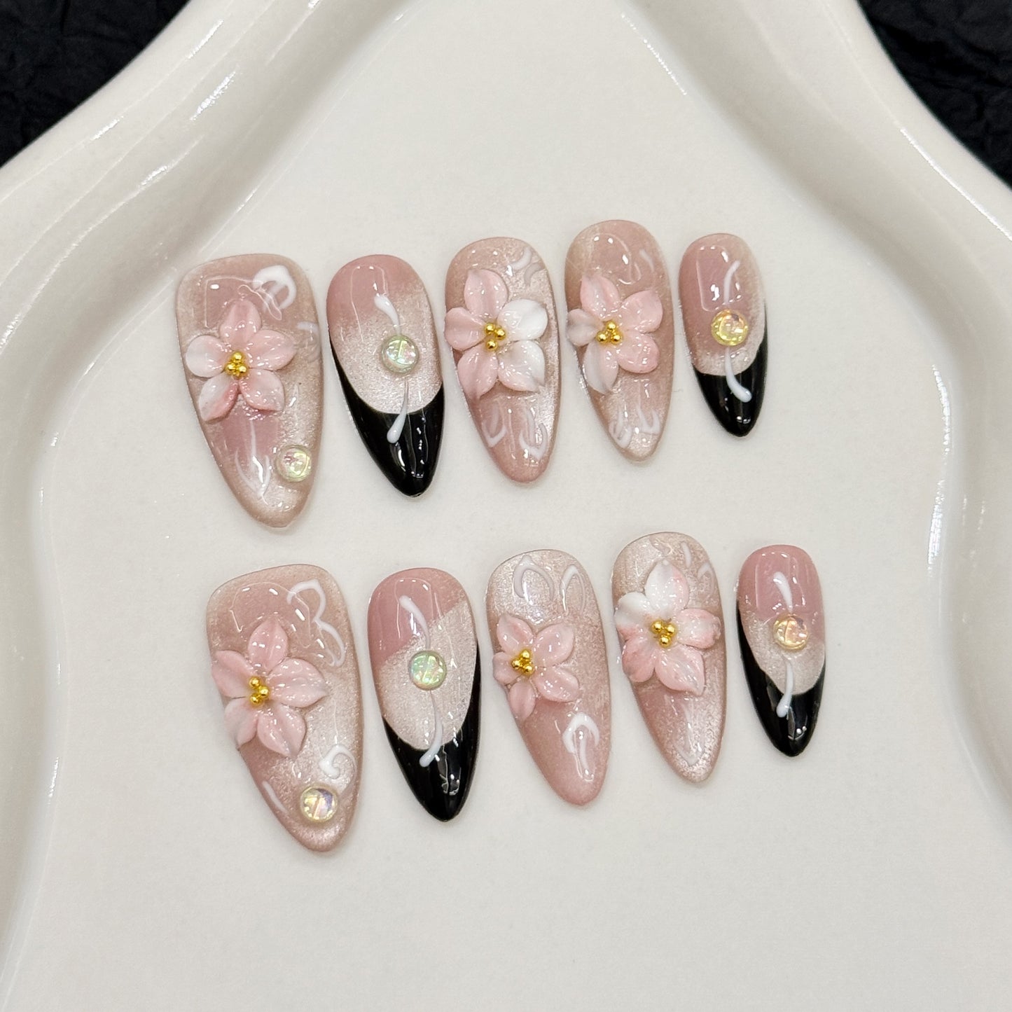Blush Bloom – 3D Floral Press-On Nail