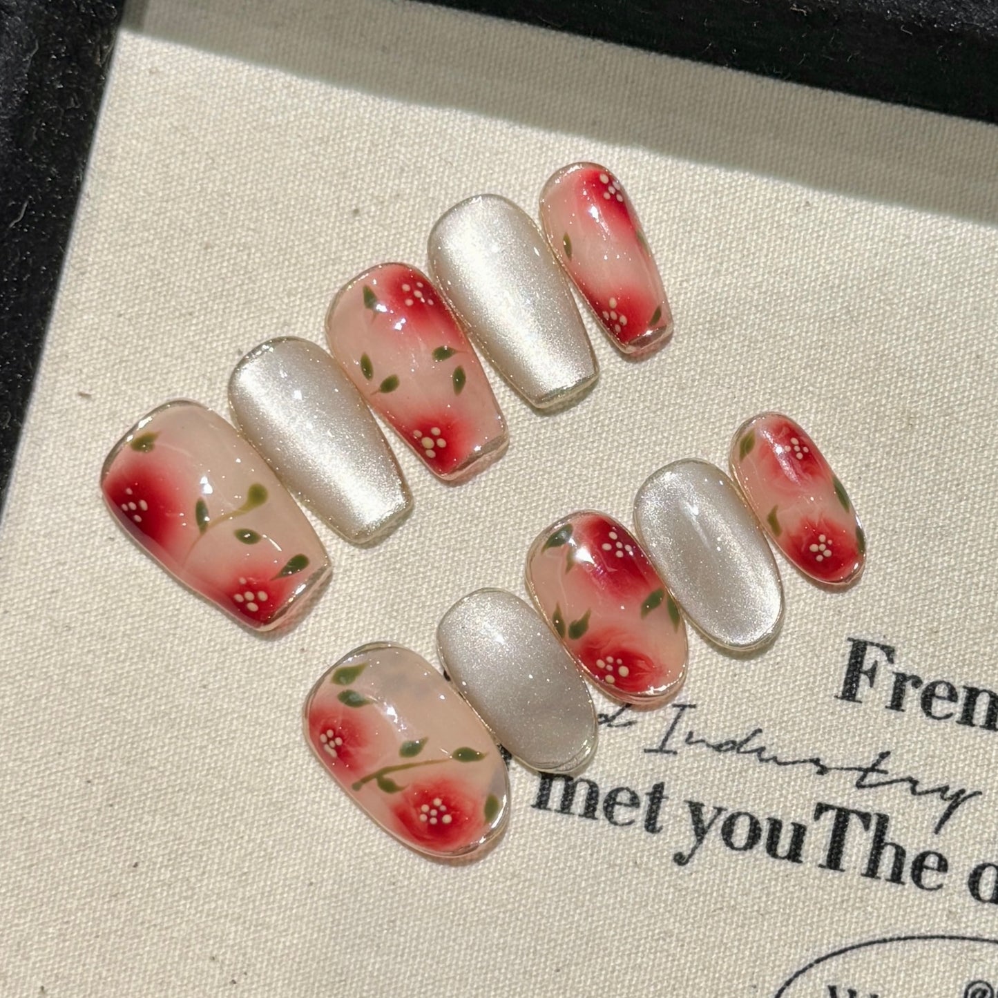 Blossom Veil – Floral & Pearl Press-On Nails