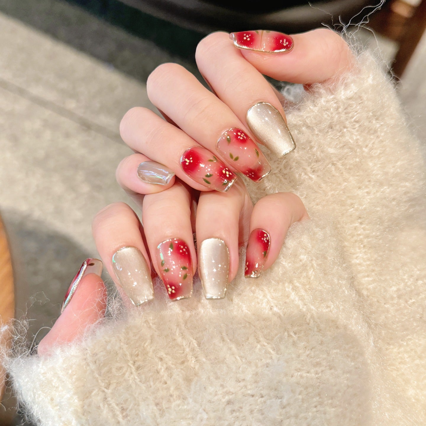 Blossom Veil – Floral & Pearl Press-On Nails