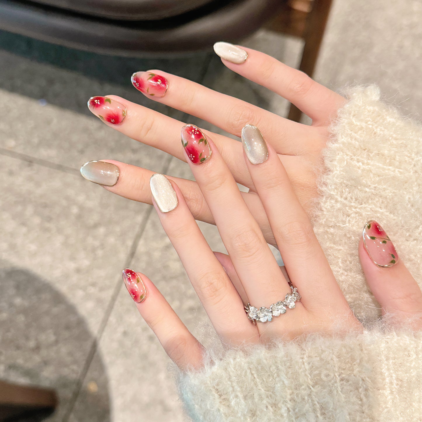 Blossom Veil – Floral & Pearl Press-On Nails