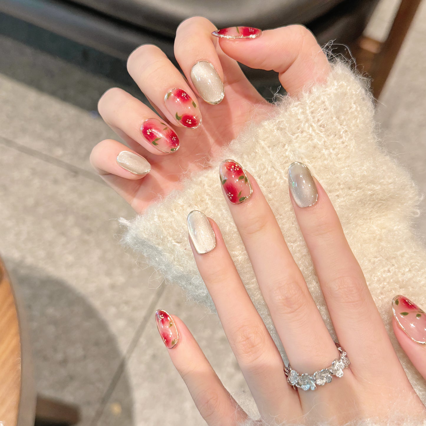 Blossom Veil – Floral & Pearl Press-On Nails