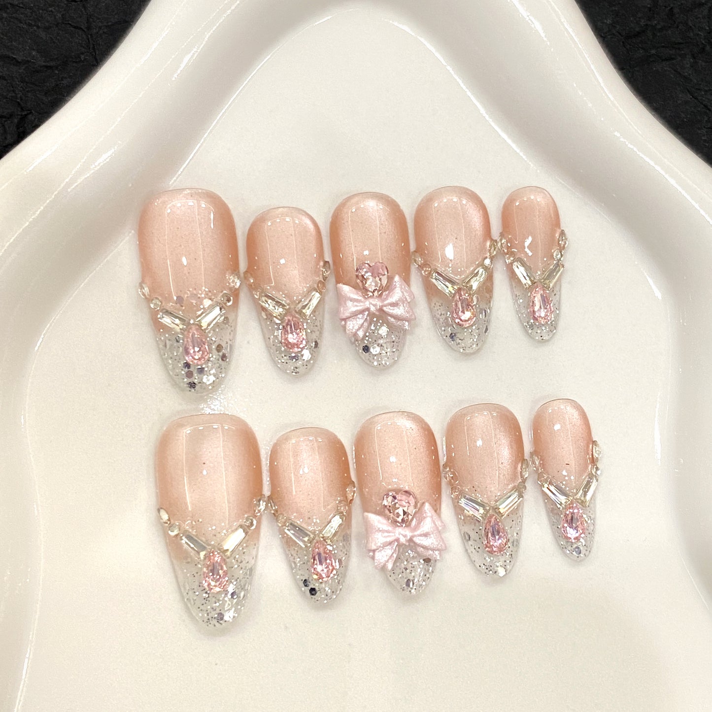 Blush Royale – Rhinestone Gradient Press-On Nails