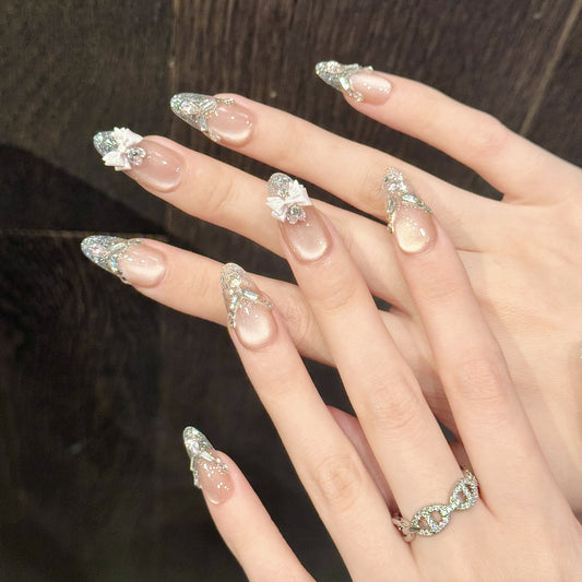 Blush Royale – Rhinestone Gradient Press-On Nails