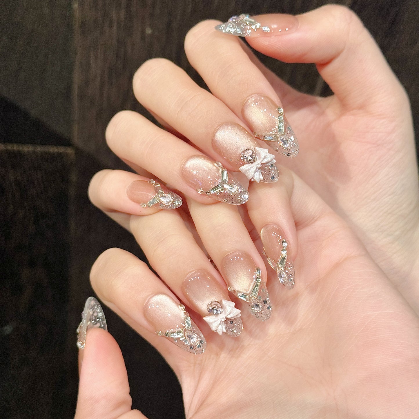 Blush Royale – Rhinestone Gradient Press-On Nails