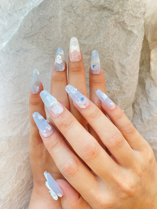 Celestial Lace – Angelic Blue Press-On Nails