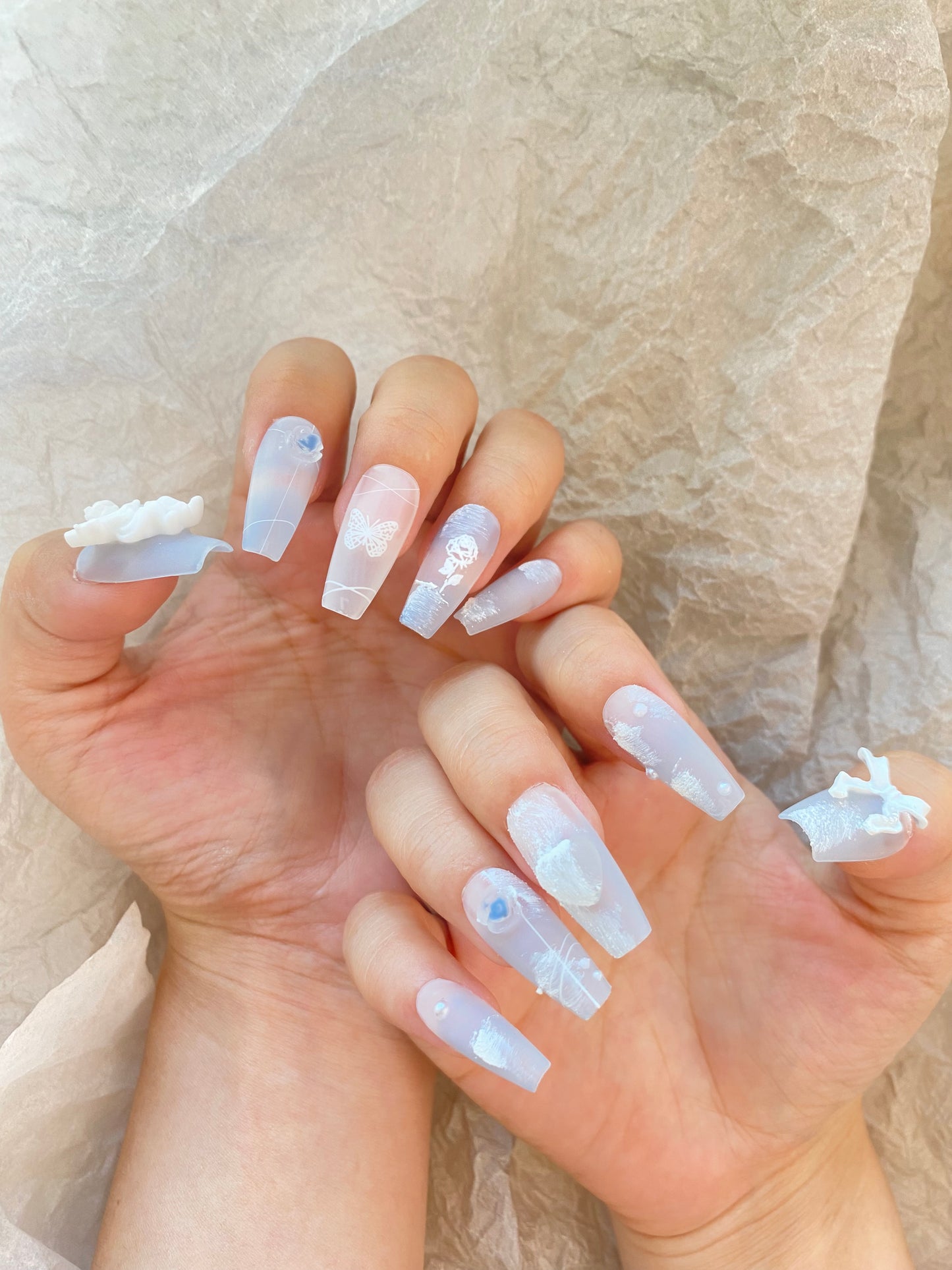 Celestial Lace – Angelic Blue Press-On Nails