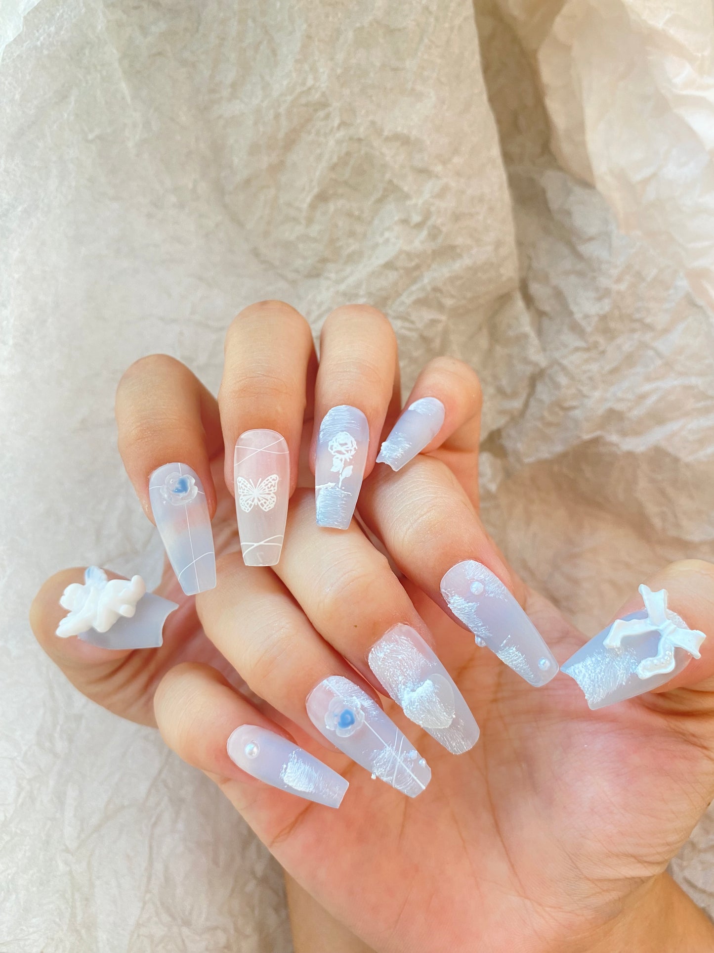 Celestial Lace – Angelic Blue Press-On Nails