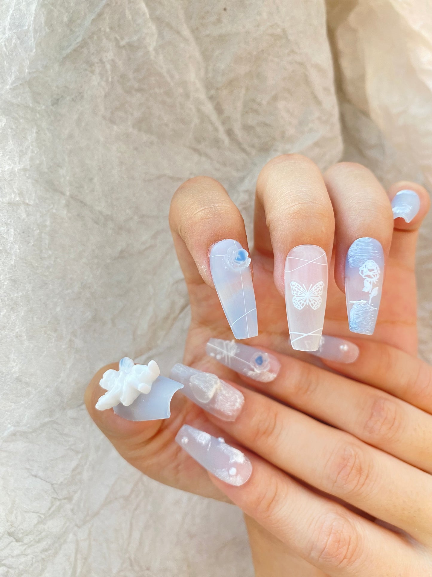 Celestial Lace – Angelic Blue Press-On Nails