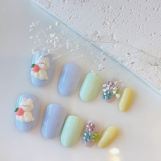 Berry Bear – Pastel Garden Press-On Nails